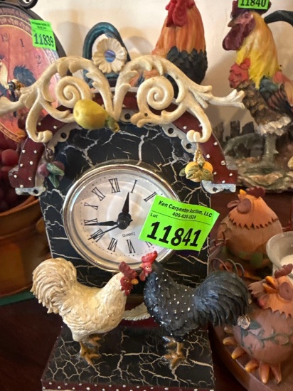 chicken clock, chickens eating candle holder