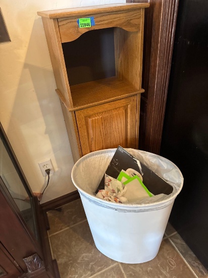 trash can and wooden cabinet
