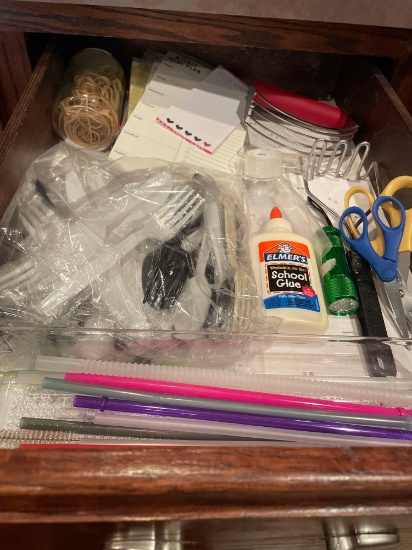 Mashers, scissors, glue, flashlight, disposable silverware, meal planner paper organizer and other