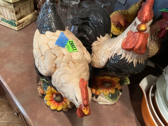 2 Bella Casa decor chickens, hen and rooster set