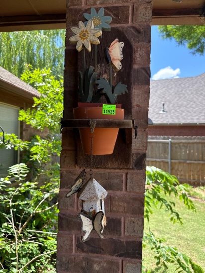Hanging plant holder with hanging butterfly house