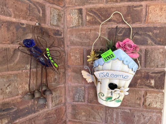 Outdoor wall, decor, flyers, and a butterfly