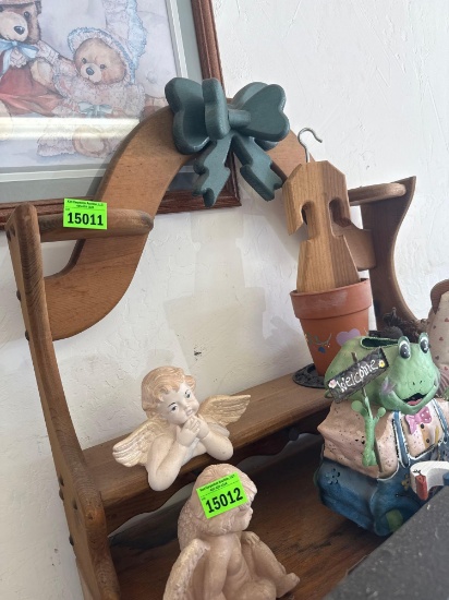 wooden shelf with bow, items not included