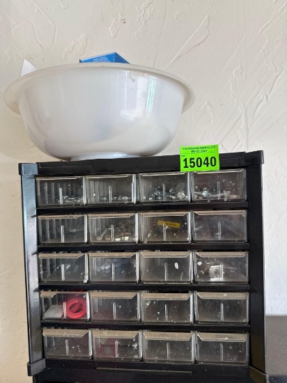 screw, organizer and lightbulbs