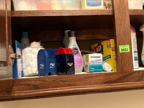 trash bags, cleaner, and nail cleaner