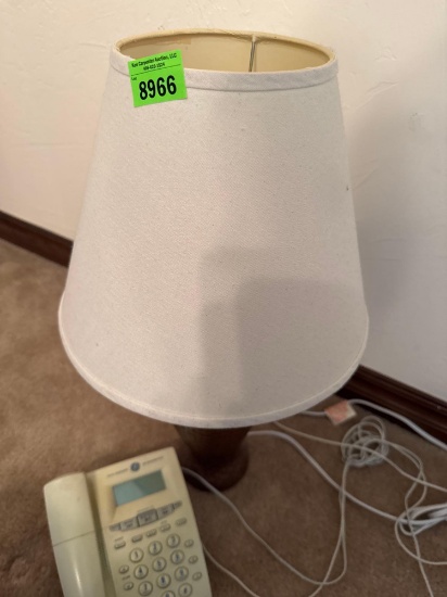 Lamp, telephone, trash basket, glass ashtray