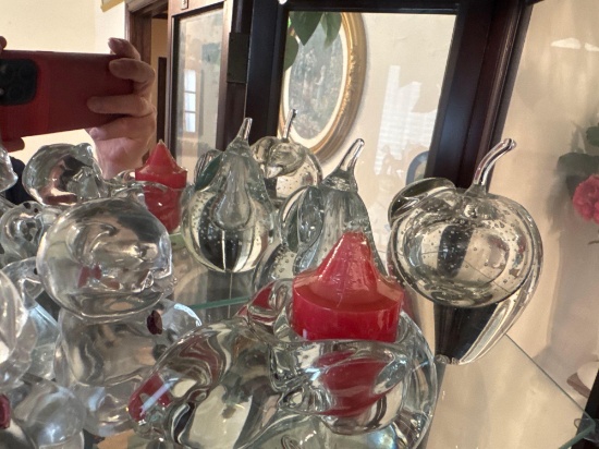 Home decor, glass, apple and pear, glass, bear, and rabbits