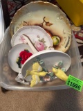 Porcelain plates, bird figurines