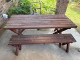 Wood picnic table or two benches, 24 x 58 inches, 29 inches height