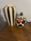 Black and white striped vase, tooth brush holder