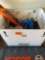 Level, caulking gun, water filters