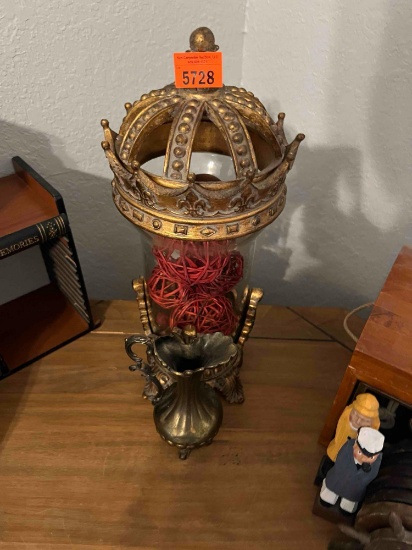 Glass candle holder, crown and small flower vase
