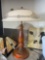 Wooden lamp with glass shade