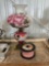 Vintage hand painted milk glass red rose pattern