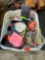 Misc colored pencils, post it notes, sharpie, pencil sharpener and other items