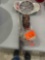 Mixed lot with glass jar, apple cutter, bull figurine and knife sharpener