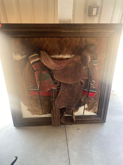 Old saddle framed wall decor Must bring help to load