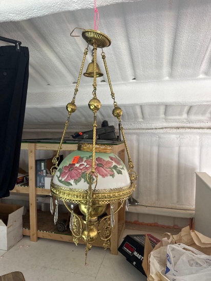 Antique hand painted hanging parlor chandelier Must bring help to load