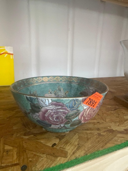 Andrea - Green and gold trim decorative bowl