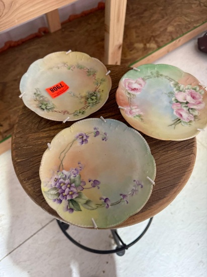 3 Vintage hand painted plates