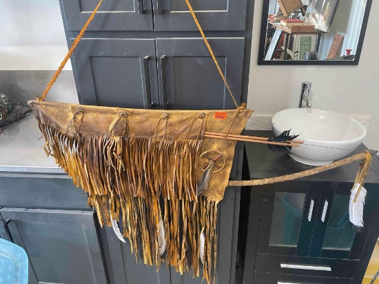 Native American handmade flat quiver and bow/arrows