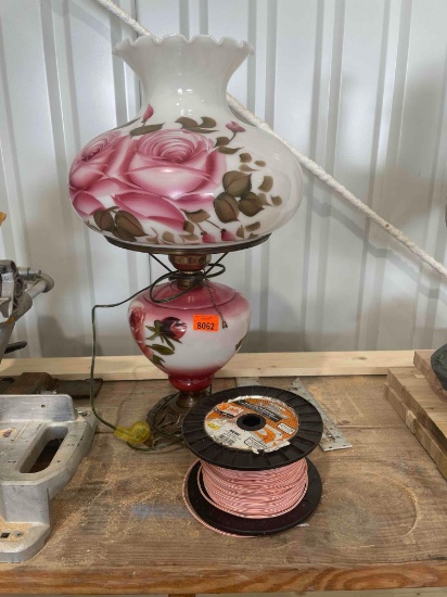 Vintage hand painted milk glass red rose pattern