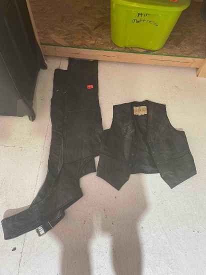 Leather chaps and vest
