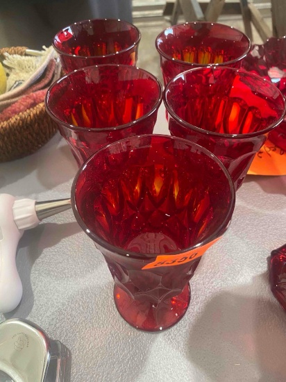 Fostoria Ruby Coin Glass Cups 5 times the money