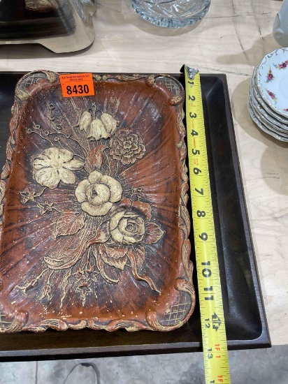 Hand carved decorative wooden tray