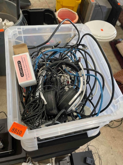 Tote with various cables, headset and more