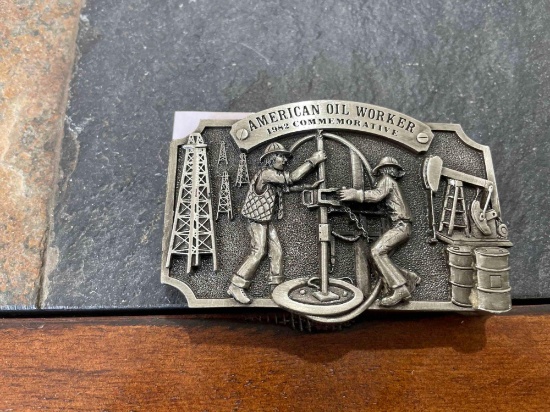 American oil worker belt buckle