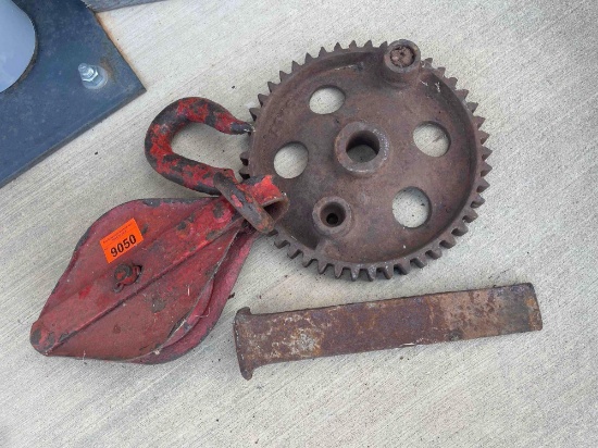 Pulley block, cam gear, metal wedge