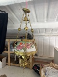Antique hand painted hanging parlor chandelier Must bring help to load