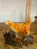 Cow creamier and 2 animal figurines