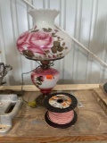 Vintage hand painted milk glass red rose pattern
