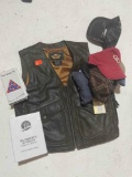 Leather vest, Machinery's handbook, baseball hats