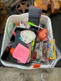 Misc colored pencils, post it notes, sharpie, pencil sharpener and other items