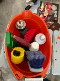 Cleaning supplies in bucket