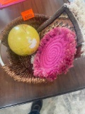 Wicker basket , small globe, coasters