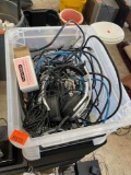 Tote with various cables, headset and more