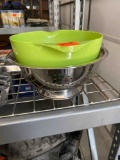 Strainer, green bowl bottle openers and apple cutter