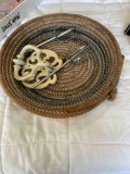 Rope bowl, mixer wisks and cast iron door knocker