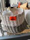 Basket with modge podge, glass container