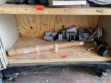 Items on shelf, poster, bolts, filter and more