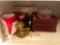Christmas decor; glasses; plates; nativity display; misc