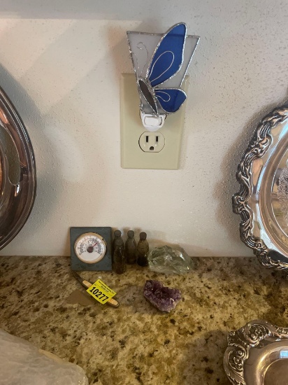 mini glass coke bottles; precious stones; nightlight; misc