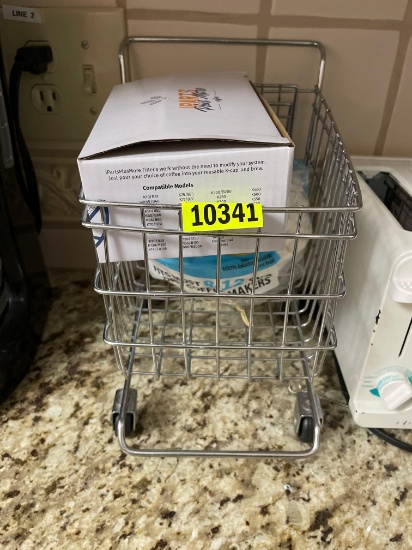 miniature shopping cart; coffee filters