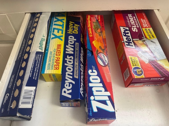 ziplock bags; aluminum foil; wax paper; parchment paper