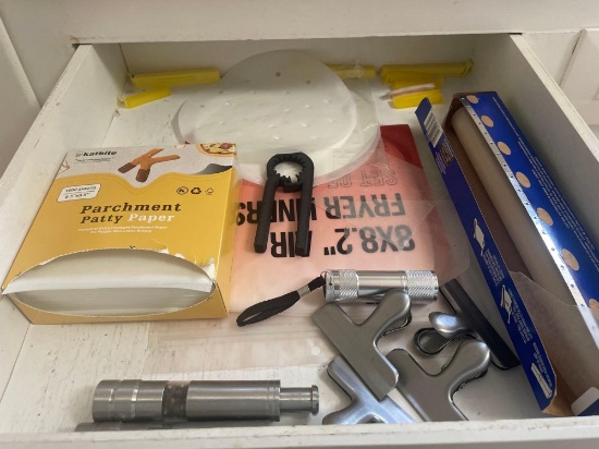 parchment paper; chip clips; salt & pepper grinders