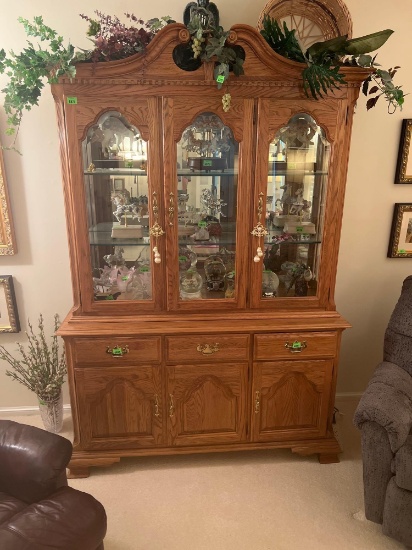 vintage lighted wooden china cabinet